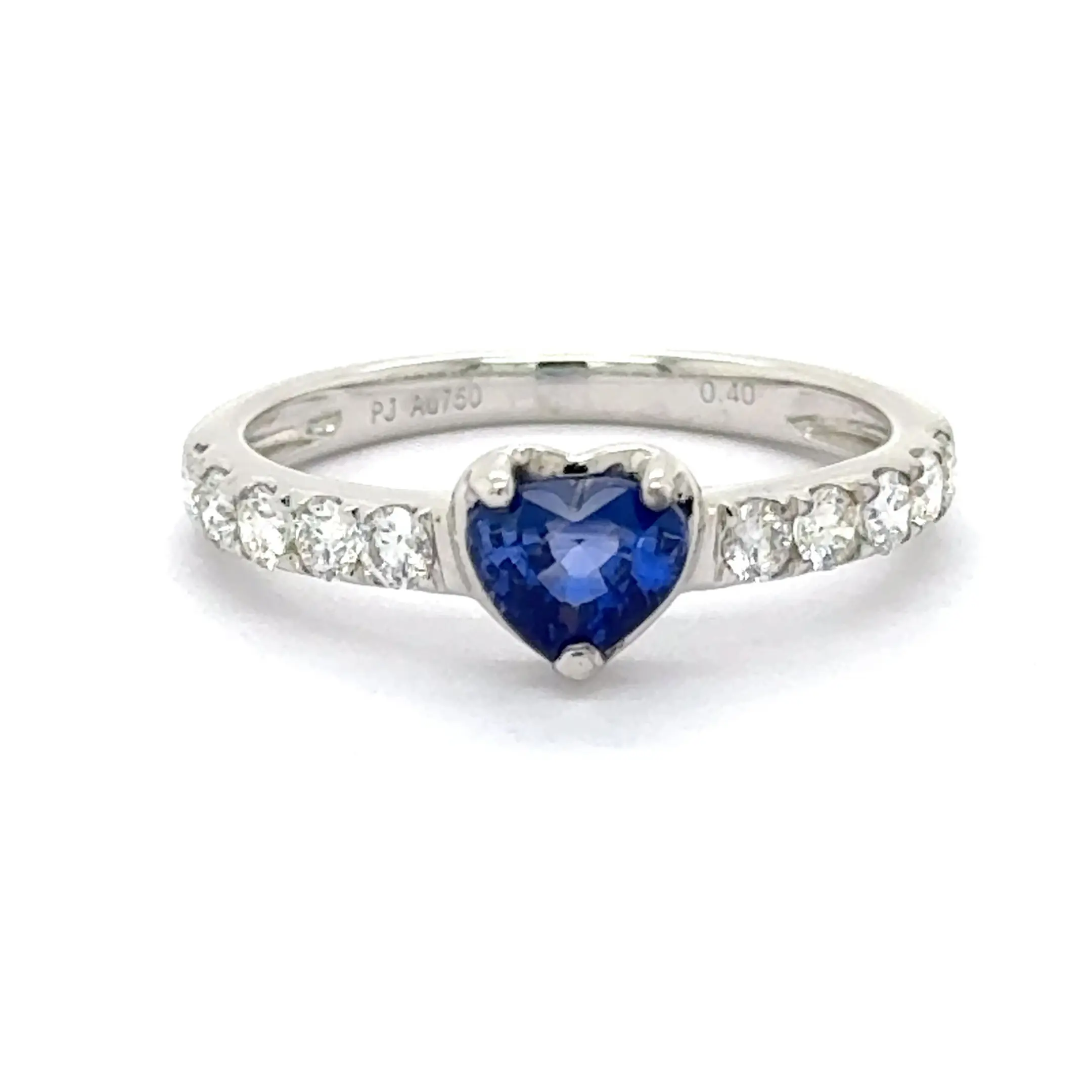 Heart Shaped Blue Sapphire & Diamond Halo Engagement Ring 14k White Gold  1.50ct - DM248