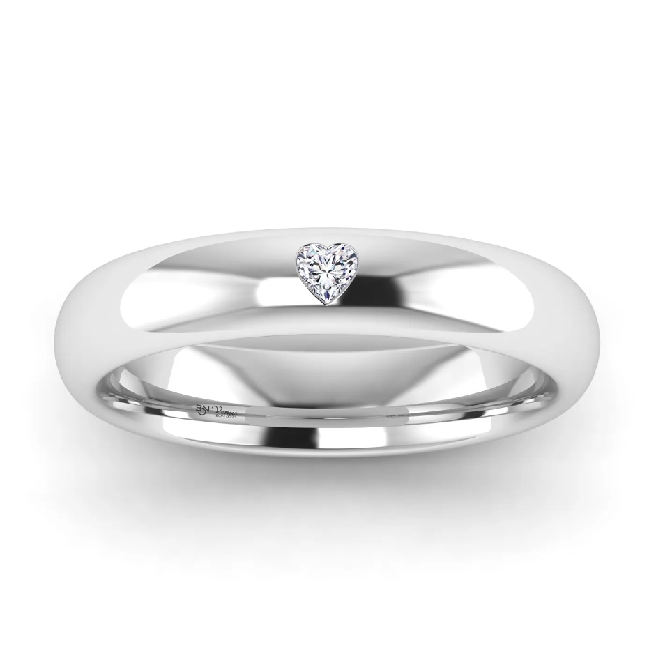 Venus Wedding Band with 1 Heart-Shaped Lab-Grown Diamond in 18Kt white gold
