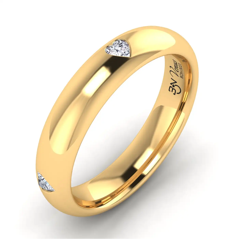 Venus Wedding Band with 4 heart-shaped lab-grown diamonds in 18Kt yellow gold