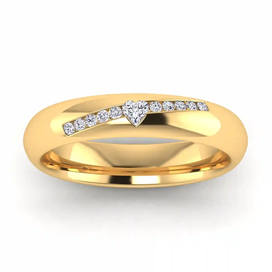 Venus Wedding Band in 18Kt yellow gold with 1 heart-shaped and 10 round lab-grown diamonds 4 mm band