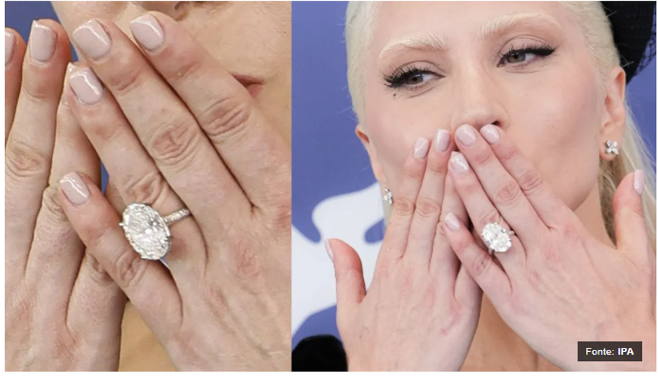 Lady Gaga's engagement ring with an 8-carat oval diamond in platinum
