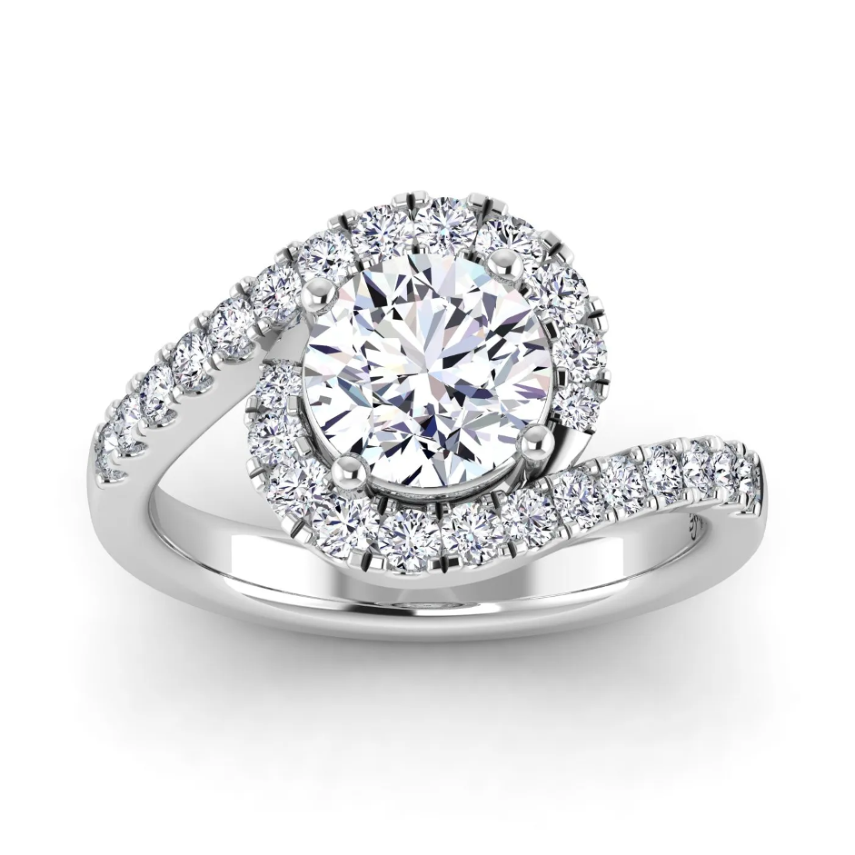 Pinwheel Anello di Fidanzamento Bypass Halo Vortice con Diamanti Naturali in oro bianco 18 Kt Bon Gioielli