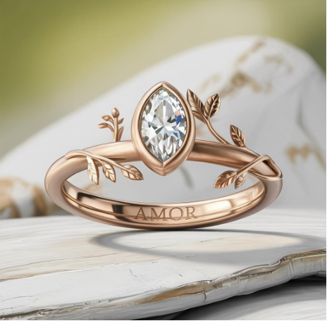 Anello di fidanzamento realizzato da ChatGPT - design naturalistico in oro rosa