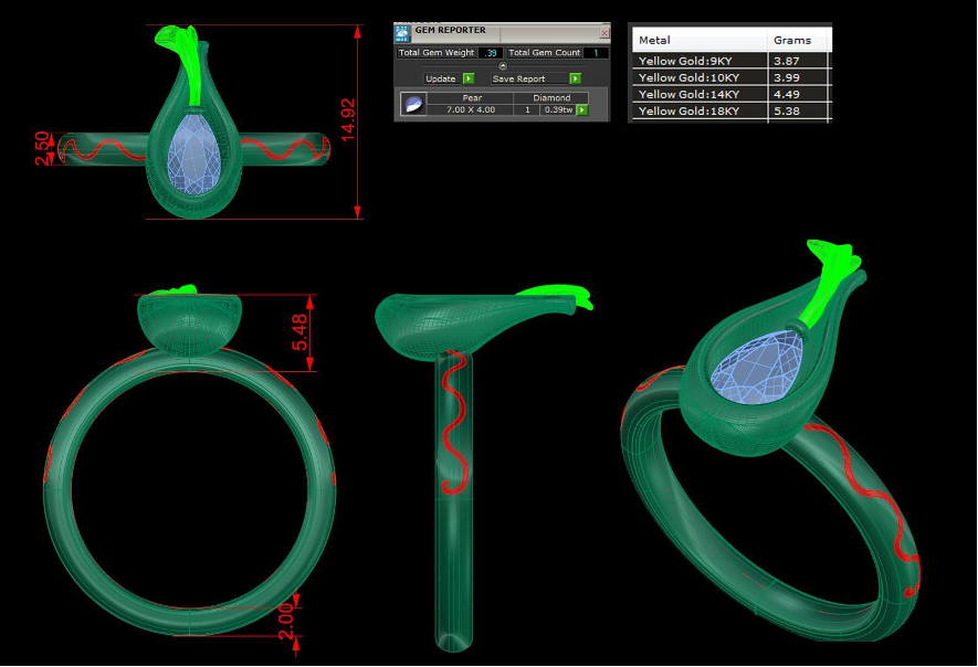 CAD di progettazione anello di fidanzamento - sviluppo tecnico del concept generato da ChatGPT
